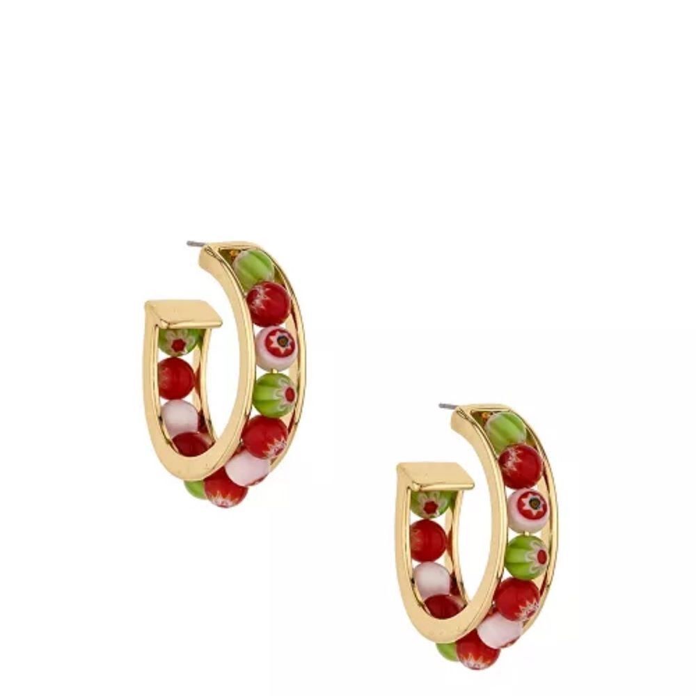 ETTIKA
Green and Red Glass Beaded Hoop Earrings